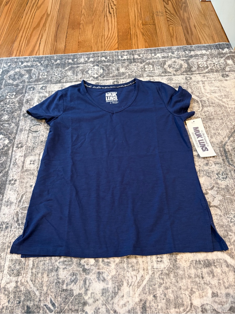 Muk Luks Navy Short Sleeve V-Neck Tee